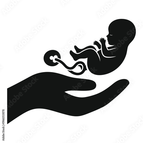 Hand holding a fetus or baby in palm  pregnancy and parenthood concept icon
