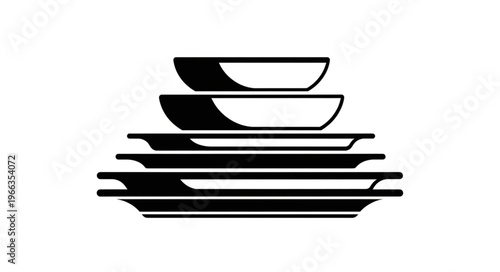 Stack of Dishes - Clean Plates and Bowls Illustration.