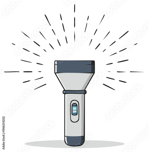 Illustration of a flashlight emitting light rays against a white background