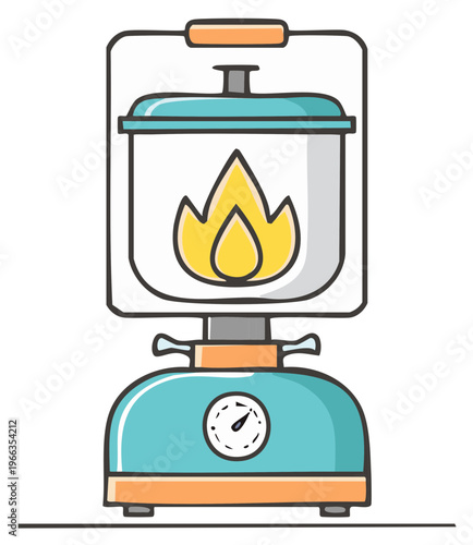 Cartoon cooking stove with flame and gauge for camp or home use