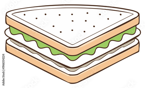 Triangle Sandwich Illustration with Avocado and Mayonnaise Filling for Fast Food Menu