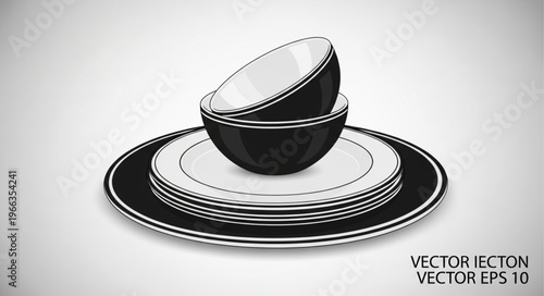Elegant Stack of Plates and Bowls for Fine Dining.