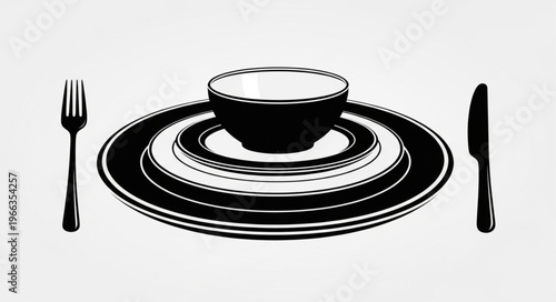 Elegant Table Setting with Plates, Bowl, Fork, and Knife.