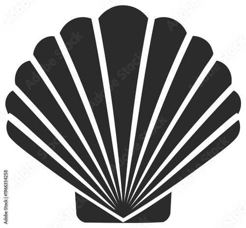 Stylized black scallop shell icon simple graphic design element vector illustration