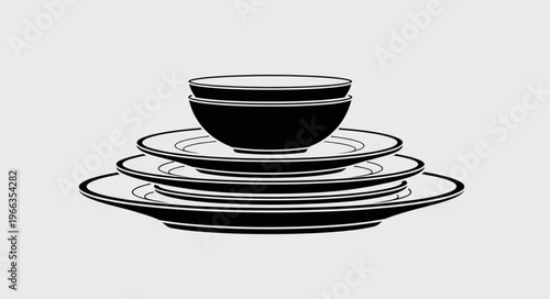 Stack of Plates and Bowl - Elegant Dining Illustration.