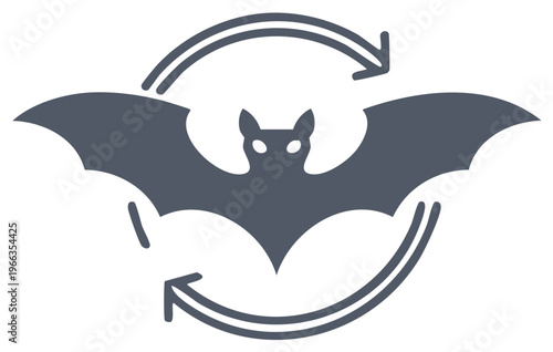 Dark gray bat silhouette with glowing eyes and circular arrows for refresh, update, and cycle