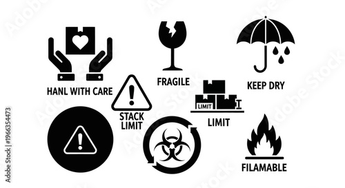 Warning signs and labels icons set.