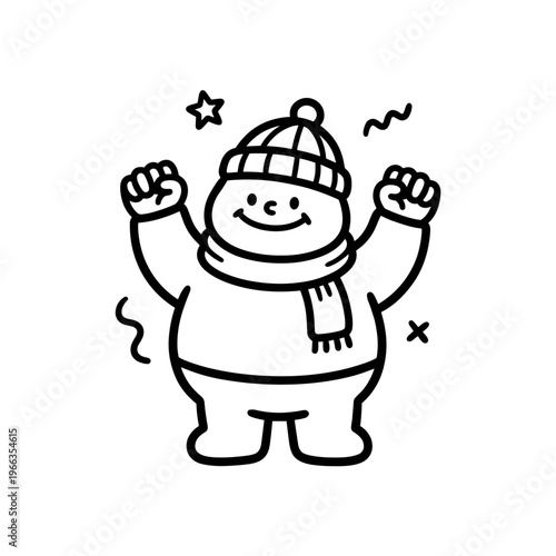 Cute cartoon character celebrating with fists raised