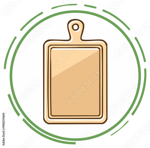 Simple wood cutting board with a clean design and green circular graphic elements