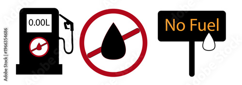 Oil Crisis and Fuel Shortage Vector Icon Set Featuring No Fuel Sign Petrol Pump and Energy Protest Symbols