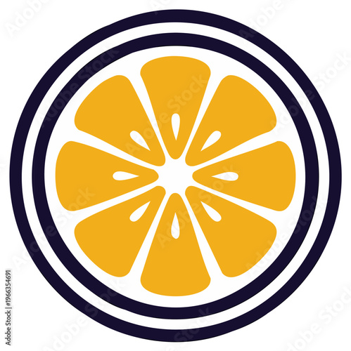 Stylized orange citrus fruit slice vector graphic, a modern flat design icon or logo element