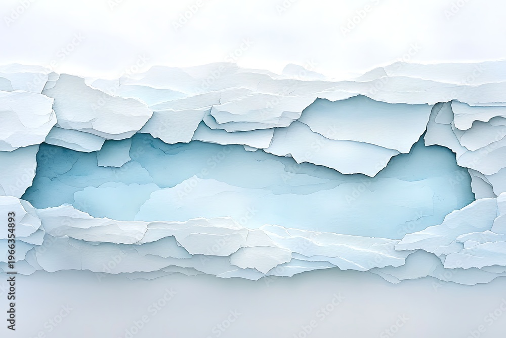 Fototapeta premium Abstract Texture of Cracked Ice with Soft Blue Tones and Layered White Ice Surrounding