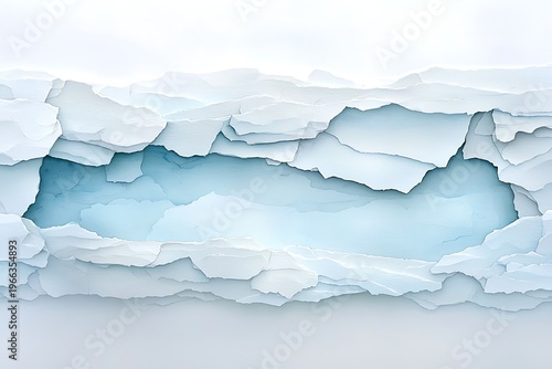 Abstract Texture of Cracked Ice with Soft Blue Tones and Layered White Ice Surrounding