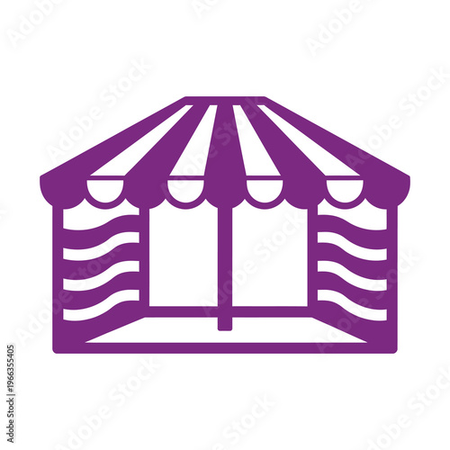 Purple tent with striped roof and open entrance icon