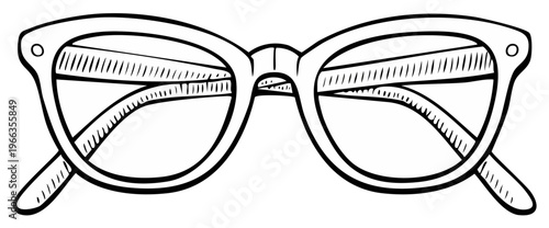 Classic vintage style spectacles hand drawn line art illustration optical accessory for vision and fashion