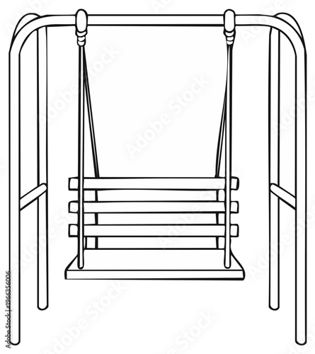Line Drawing of Playground Swing with Seat Ready for Playtime Fun