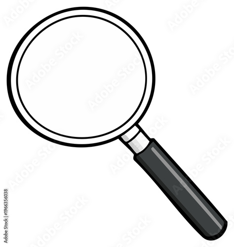 Simple cartoon illustration of a magnifying glass with a black handle for close-up inspection