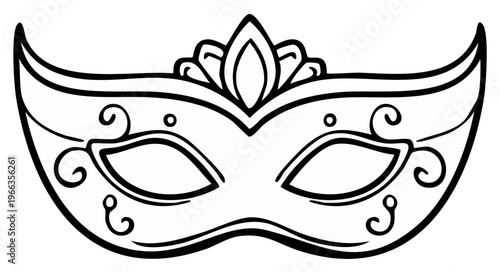Elegant masquerade mask outline illustration, isolated, decorative design concept