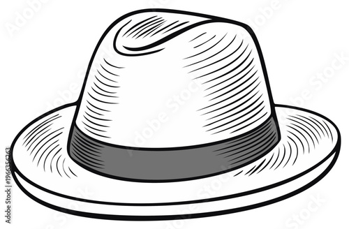Classic Fedora Hat with Band Engraved Detail Vintage Illustration