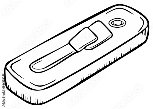 Line drawing of an eraser with a handle isolated on white