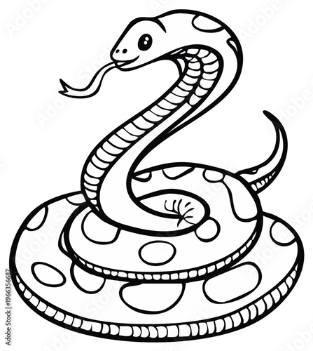 Cartoon Snake Illustration for Coloring Book Pages or Educational Materials, Featuring Scale Details and Curving Body