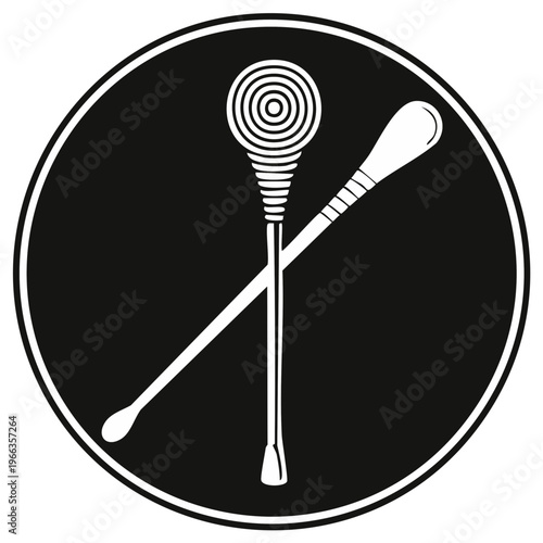 Illustration of crossed medical instruments in a circular emblem.