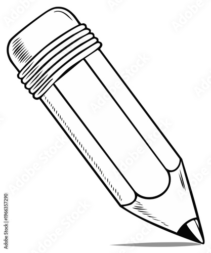Graphic pencil illustration with eraser and angled lead, sketch style
