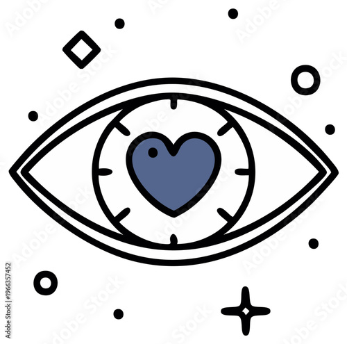 Abstract illustration of an eye with a heart symbol, love and vision concept