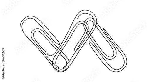 A minimalist, abstract line art illustration depicting three interlinked paperclips forming a wavy pattern, perfect for office or creative themes