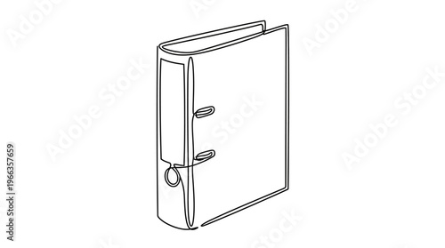 Minimalist Line Drawing of a Standard Two-Ring Binder for Document Organization and Storage