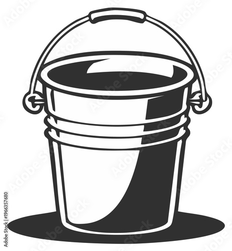 Simple metal bucket with handle for cleaning or carrying water, vintage container design illustration
