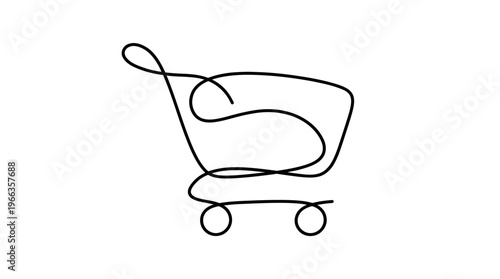 Elegant continuous line art illustration depicting a modern shopping cart, symbolizing seamless online commerce, convenient retail experiences, and digital consumerism for various marketing needs