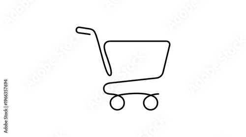 Minimalist line art illustration of a shopping cart, symbolizing online retail, consumer experience, and e-commerce convenience for digital storefronts and marketplaces