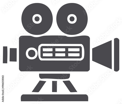 Classic Film Camera Icon with Two Lenses and Tripod