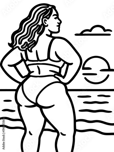 Serene Beachside Reflection: A figure stands confidently, gazing at the ocean, a symbol of self-assurance and beach bliss. 