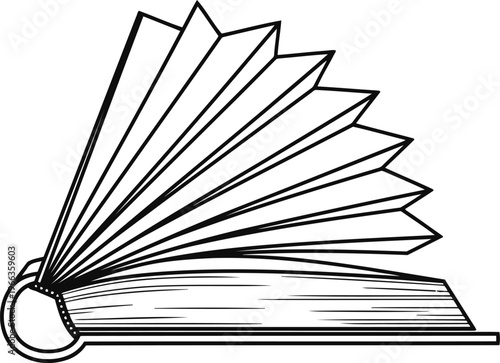 open book with fanned pages and ring binding