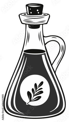 Vintage Olive Oil Bottle with Branch Illustration