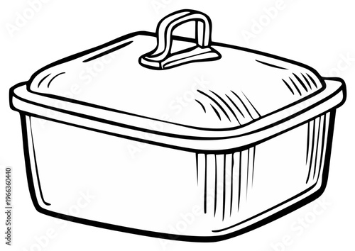 Square casserole dish outline illustration for cooking baked dishes at home for family meals