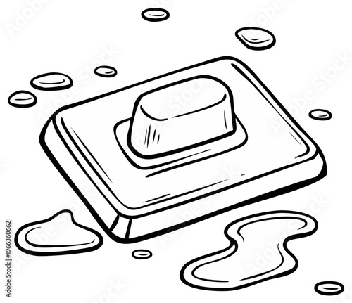 Soap Dish Line Art Illustration with Water Drops Hygiene Bathroom Handwashing