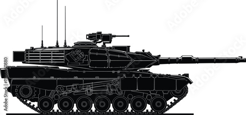 Military battle tank silhouette vector illustration armored combat vehicle with cannon tracked defense machine for army warfare design