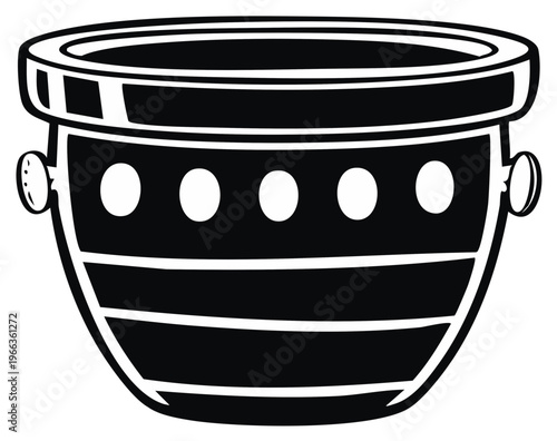 Decorative Pot Graphic with Handles Ornamental Black and White Vector Illustration