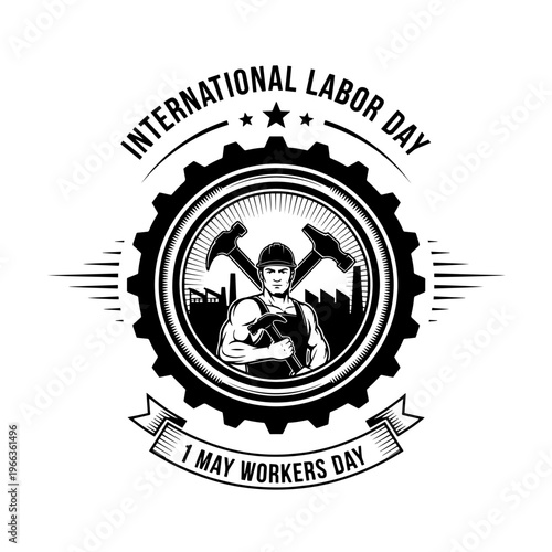International Labor Day Vintage Graphic Emblem Design Commemorative Illustration for May 1st.svg