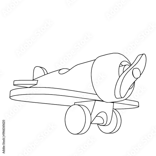 Outline for Coloring of Vintage Airplane Plane Child Toy with Propeller. Vector Illustration.