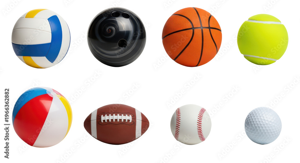 Obraz premium Collection of various sports balls isolated on transparent background
