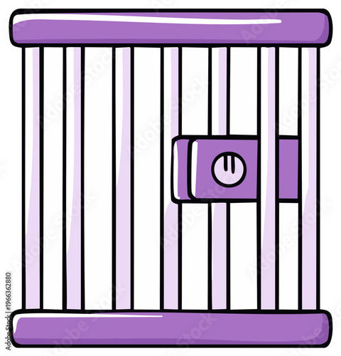 Cartoon cage with a locking mechanism representing confinement and restrictions