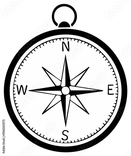 Classic navigational compass with directional markings and starburst needle pointing north