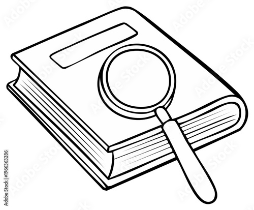 Magnifying glass over an open book symbolizing research discovery and learning