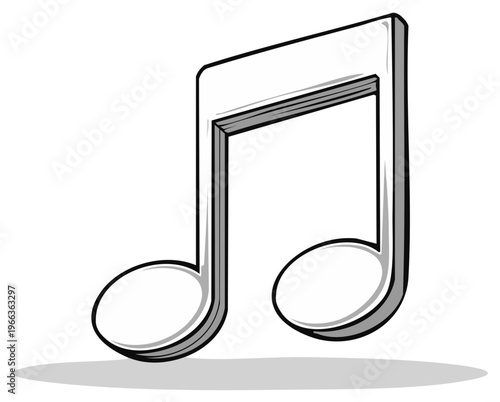 3D Rendered Music Note with a Shadow in Hand Drawn Style