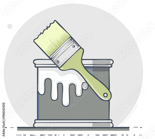 Paint can and brush illustration depicting painting and home improvement.