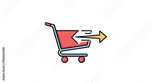 Shopping cart with leaving arrow icon representing cart abandonment in e-commerce